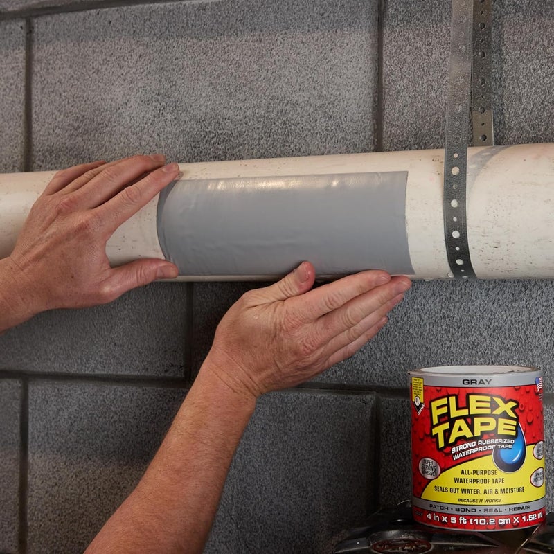 FLEX TAPE , Original Thick Flexible Rubberized Waterproof Tape - Seal and Patch Leaks, Works Underwater, Indoor Outdoor - Home RV Roof Plumbing and Pool Repairs, Gray, 4 in x 5 ft, Pack of 1 - Image 2